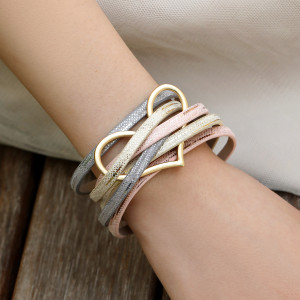 Christmas Valentine's Day Bohemian Love Alloy Magnet Buckle Multi layered Leather Bracelet