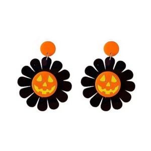 Acrylic Halloween Terror Smiling Face Pumpkin Sunflower Earrings
