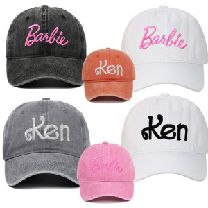 Barbie Ken Barbie Pink Vintage Wash Baseball Hat Cute Embroidery Curved Eaves Duck Tongue Hat