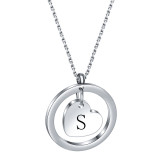 Stainless Steel 26 Letter Round Hollow Love Necklace