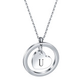 Stainless Steel 26 Letter Round Hollow Love Necklace