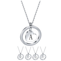 Stainless Steel 26 Letter Round Hollow Love Necklace