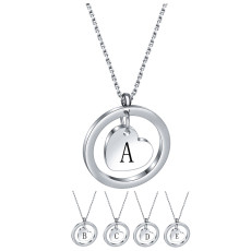 Stainless Steel 26 Letter Round Hollow Love Necklace
