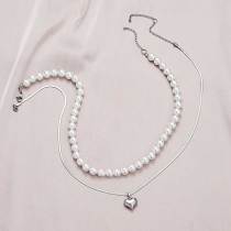Stainless steel pearl love necklace