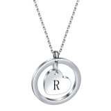 Stainless Steel 26 Letter Round Hollow Love Necklace