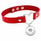 PU leather love heart shaped collar with collarbone necklace short style fit  20MM Snaps button jewelry wholesale