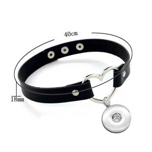 PU leather love heart shaped collar with collarbone necklace short style fit  20MM Snaps button jewelry wholesale