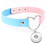 PU leather love heart shaped collar with collarbone necklace short style fit  20MM Snaps button jewelry wholesale