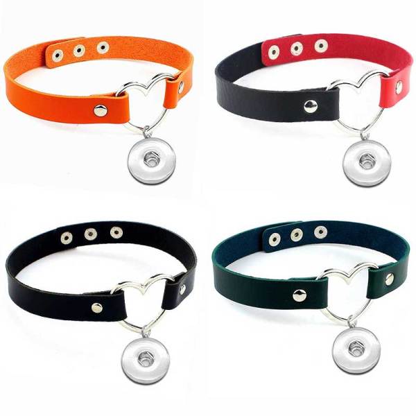 PU leather love heart shaped collar with collarbone necklace short style fit  20MM Snaps button jewelry wholesale