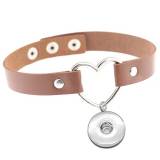 PU leather love heart shaped collar with collarbone necklace short style fit  20MM Snaps button jewelry wholesale