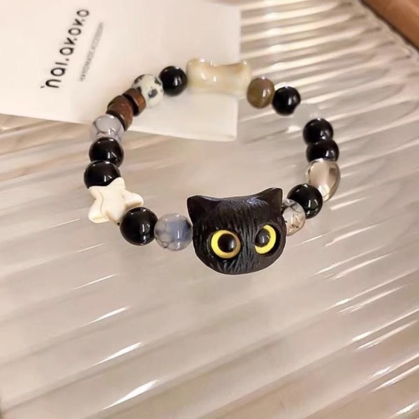 Black Cat Beaded Woven Bracelet