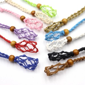 Handmade woven mesh pocket woven keychain with adjustable telescopic rope
