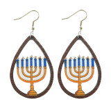 Hanukkah Water Droplet Hollow Wooden Earrings Candle Star Earrings