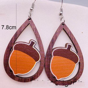 Autumn Thanksgiving Halloween Wooden Earrings Pumpkin Turkey Car Water Drop Pendant Earrings