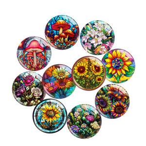 20MM  sunflower Print glass snaps buttons  DIY jewelry