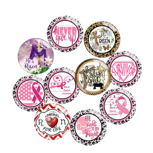 20MM Pink Ribbon Print glass snaps buttons  DIY jewelry