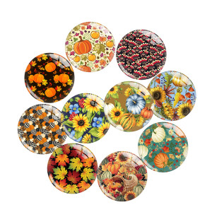 20MM Thanksgiving sunflower Print glass snaps buttons  DIY jewelry