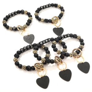 Love black leopard print silicone bead bracelet keychain MAMA letter bag pendant