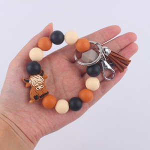 Christmas Elk Cartoon Silicone Cow Keychain Beaded Pendant Bracelet
