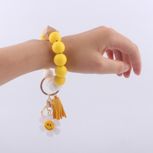 Sunflower Love Keychain Pendant Beaded Tassel Silicone Bracelet