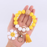 Sunflower Love Keychain Pendant Beaded Tassel Silicone Bracelet