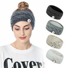 12 color autumn and winter plush knitted hair band with sports headband and ear protection fit 20MM Snaps button jewelry wholesale