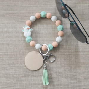 Silicone Bead Bracelet Keychain Christmas Green Face Monster Cactus Snowman Bag Pendant