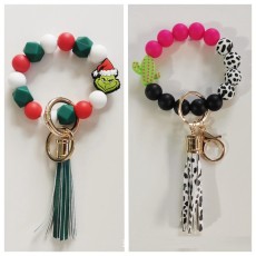 Silicone Bead Bracelet Keychain Christmas Green Face Monster Cactus Snowman Bag Pendant
