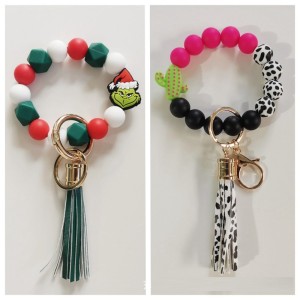 Silicone Bead Bracelet Keychain Christmas Green Face Monster Cactus Snowman Bag Pendant