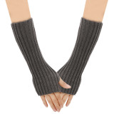Autumn and Winter Woolen Long Gloves Men and Women's False Sleeves Half Finger Open Finger Warm Arm Covers Knitted Colorful Gloves