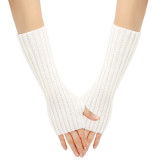 Autumn and Winter Woolen Long Gloves Men and Women's False Sleeves Half Finger Open Finger Warm Arm Covers Knitted Colorful Gloves
