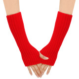 Autumn and Winter Woolen Long Gloves Men and Women's False Sleeves Half Finger Open Finger Warm Arm Covers Knitted Colorful Gloves