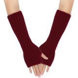 Autumn and Winter Woolen Long Gloves Men and Women's False Sleeves Half Finger Open Finger Warm Arm Covers Knitted Colorful Gloves