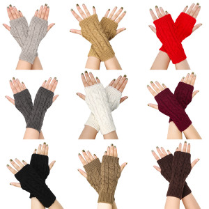 Fried Dough Twists gloves 8 figure wool half finger short wrist guard finger leakage arm sleeve winter warm gloves acrylic sleeve