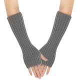 Autumn and Winter Woolen Long Gloves Men and Women's False Sleeves Half Finger Open Finger Warm Arm Covers Knitted Colorful Gloves