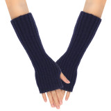 Autumn and Winter Woolen Long Gloves Men and Women's False Sleeves Half Finger Open Finger Warm Arm Covers Knitted Colorful Gloves