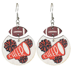 Sports Earrings Cheerleading Team Multicolor Rugby Geometric Wood Printed Refueling Earrings