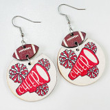 Sports Earrings Cheerleading Team Multicolor Rugby Geometric Wood Printed Refueling Earrings