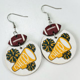 Sports Earrings Cheerleading Team Multicolor Rugby Geometric Wood Printed Refueling Earrings