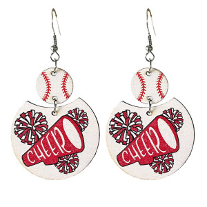 Sports Earrings Cheerleading Team Multicolor Baseball Geometric Wood Printed Refueling Earrings