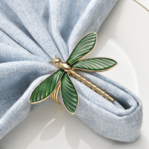 Dark Green Dropping Oil Dragonfly Party Hotel Decoration Napkin Ring