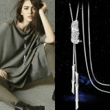 Bamboo knot rhinestone tassel long necklace