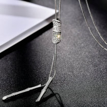Bamboo knot rhinestone tassel long necklace