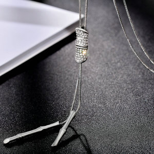 Bamboo knot rhinestone tassel long necklace