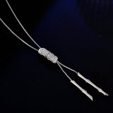 Bamboo knot rhinestone tassel long necklace