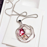 Zircon Petal and Stamen Pendant Long Necklace