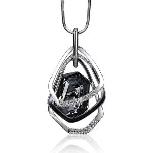 Long multi-level geometric crystal pendant necklace