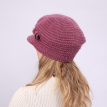 Autumn and Winter Solid Knitted Hat with Plush and Warm Rabbit Hair Beret fit 20MM Snaps button jewelry wholesale