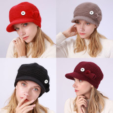 Autumn and Winter Solid Knitted Hat with Plush and Warm Rabbit Hair Beret fit 20MM Snaps button jewelry wholesale