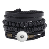 Hand woven multi-layer leather bracelet fit 20MM Snaps button jewelry wholesale